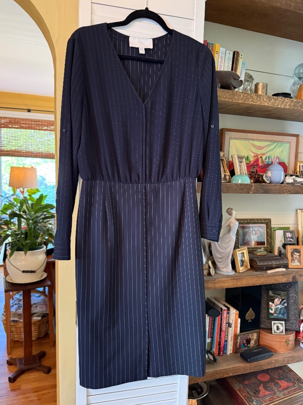 Hugo Boss Dunka Pinstripe Navy Longsleeve Dress